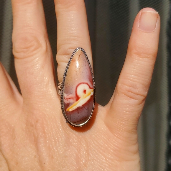 New Oversized Mookaite Jasper 925 Silver Statement Ring. - Picture 2 of 16